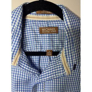 Michael Kors Men's Blue‎ White Gingham Button Down Long Sleeve Shirt Large